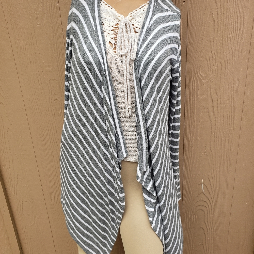 Gray and White striped cardigan, size M